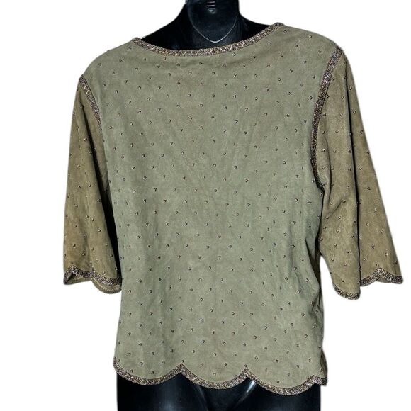 Handmade 100% genuine leather beaded scalloped hippie boho ren faire shirt - Picture 4 of 6